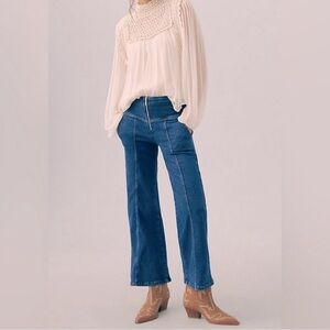 NWT Anthropoligie Pilcro Seamed Mid-Rise Crop Flare Jeans, Fender Wash, Size 29